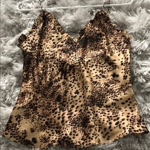 Leopard silk tank with drill v neck
